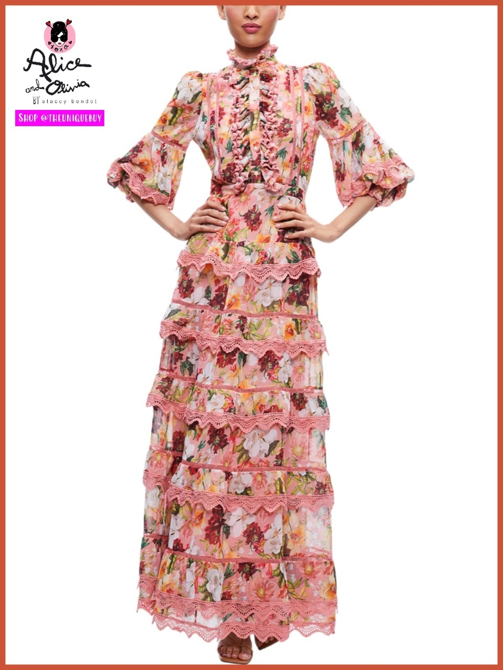 Alice + Olivia Brooke Floral High Neck Maxi Dress